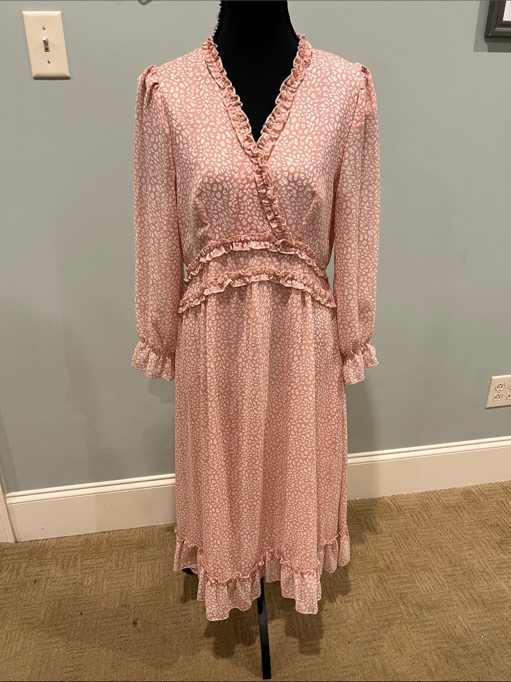 Soft Pink Ruffle Wrap Midi Dress